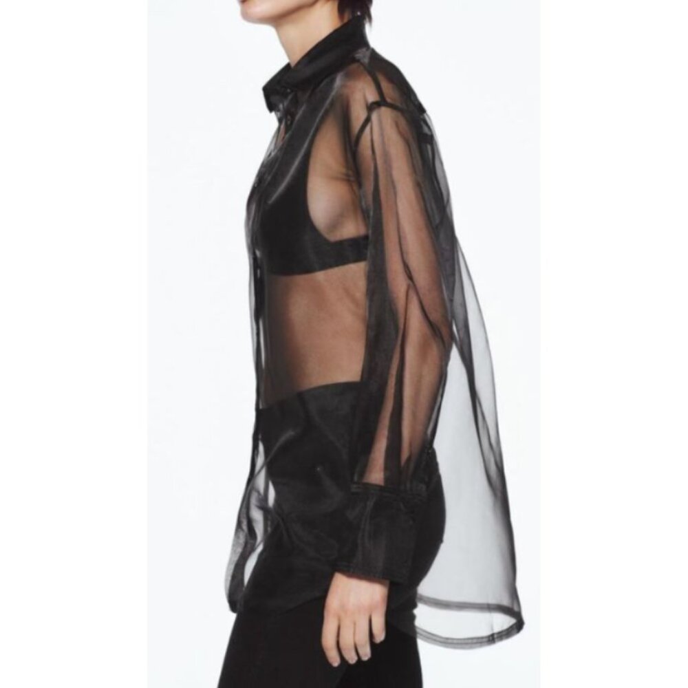 ZARA TOP | ZARA OVERSIZED ORGANZA SHIRT IN BLACK | COLOR: BLACK | SIZE: XS